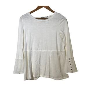 Doe & Rae Womens White Cotton Bell Button Sleeve Size Small Boho